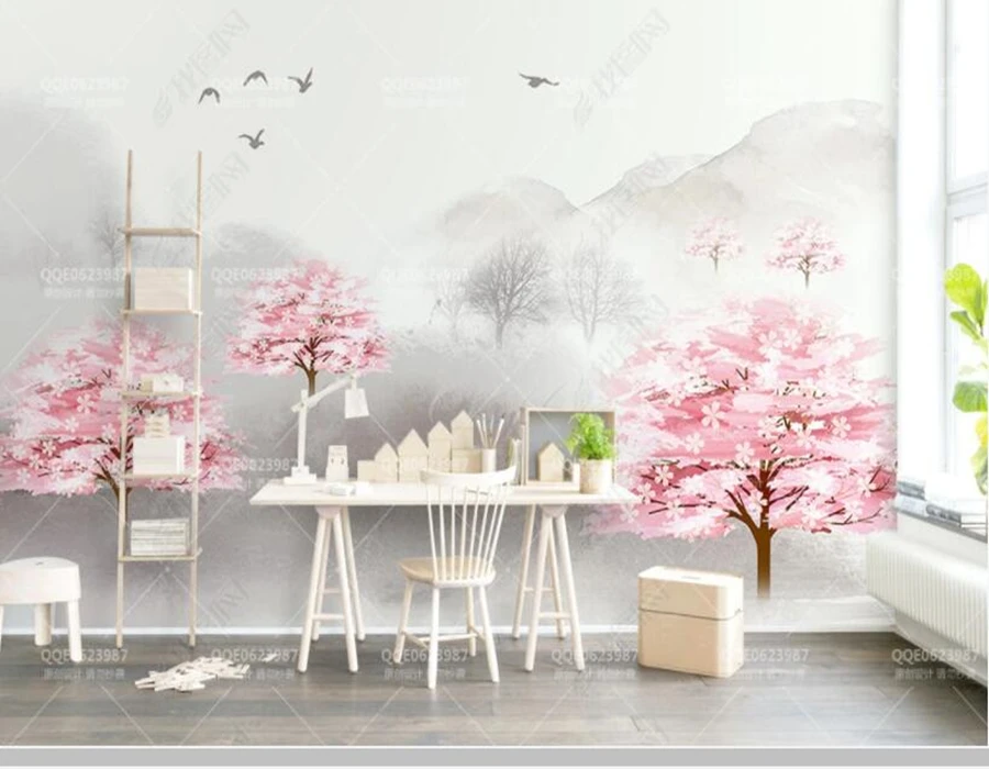 Papel de parede Abstract pink peach blossom oil painting landscape 3d wallpaper mural,living room bedroom wall papers home deor