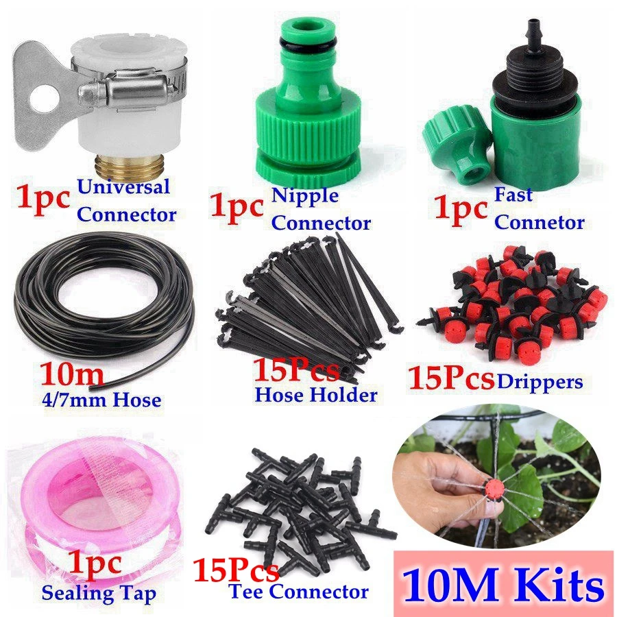 10m Hose Drip Garden Irrigation System Micro Irrigation Kits Bonsai Flower Watering Drip Kit Gardening Watering System Kit