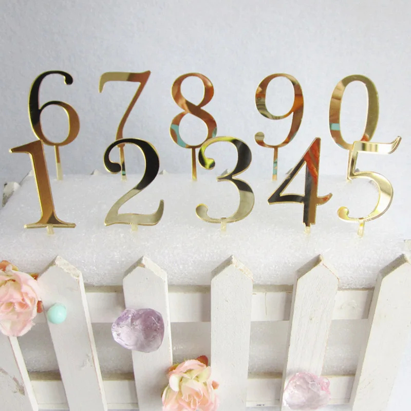 Acrylic Numbers Cake Topper Gold Mirror Cute 0-9 Birthday Cupcake Topper For Birthday Wedding Anniversary Party Cake Decorations