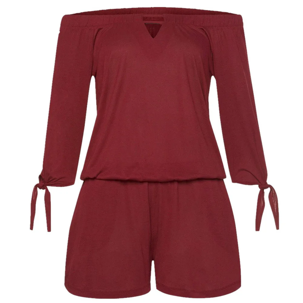 Sommer Wein Rot Aus Schulter Strand Stil Overalls Frauen Sexy Solide Quaste Halben Hülse Playsuits Aushöhlen Casual Frauen Strampler