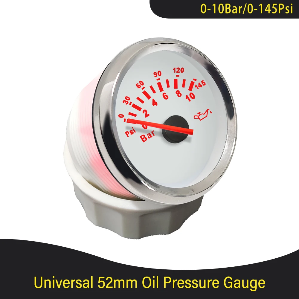 Waterproof 52mm Oil Pressure Gauge 0-5Bar 0-10Bar Universal Fuel Pressure with Red Backlight for Motorcycle Auto Boat 9-32V