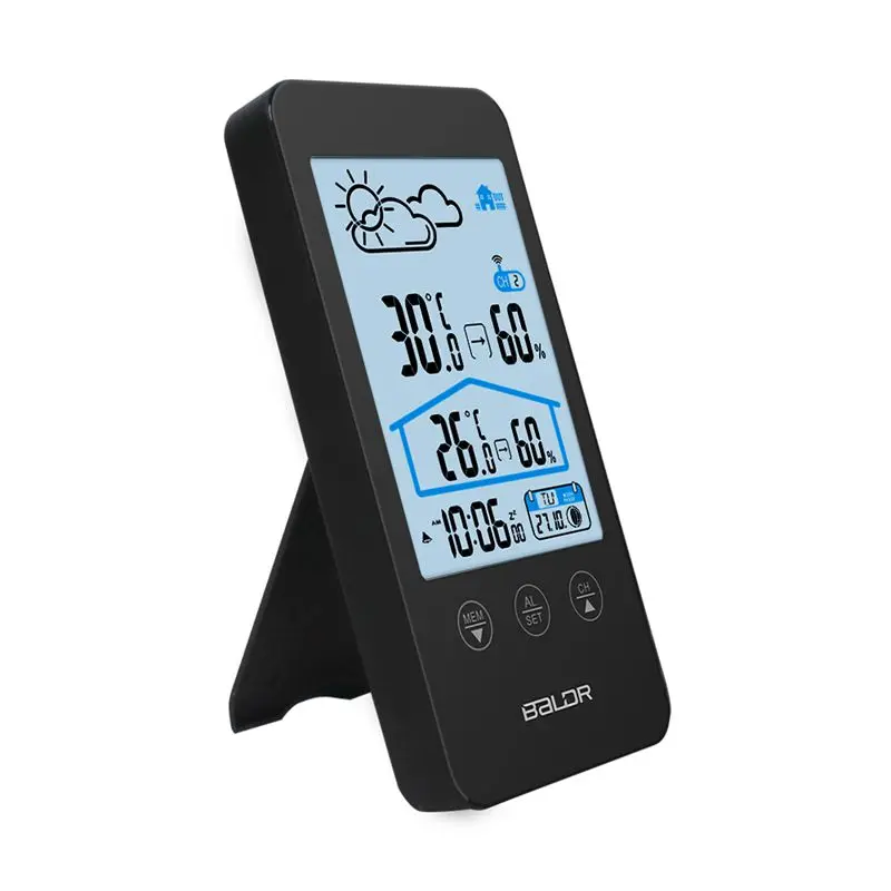 Wireless Weather Station Digital Touch Thermometer Hygrometer Forecast LCD Humidity Temperature Sensor Moon Phase Backlit Clock