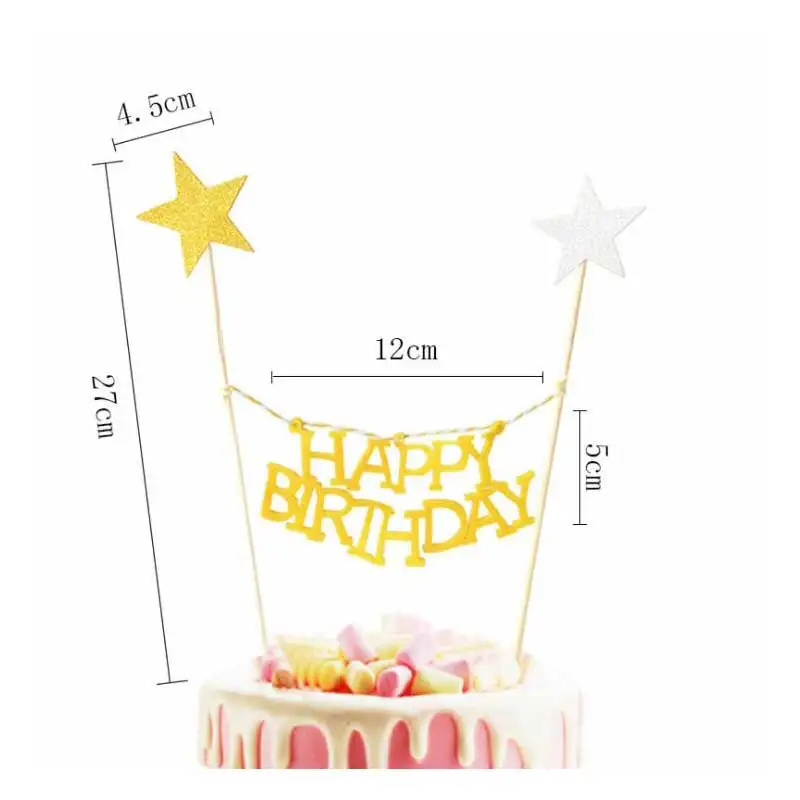 Happy birthday cake topper flag Baking Dessert Cupcake Topper wedding kids Baby Shower Baking Cake Top Insert Decor Decorations