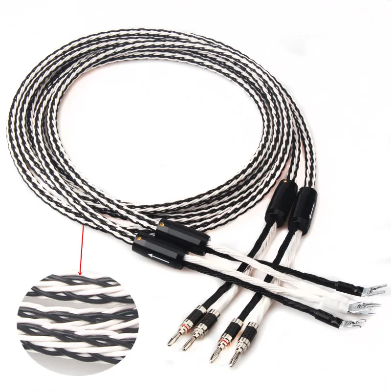 

HIFI 8TC Crystal Copper Speaker Cable HiFi Aduio Amplifier Speaker Wire Banana to Spade Plug