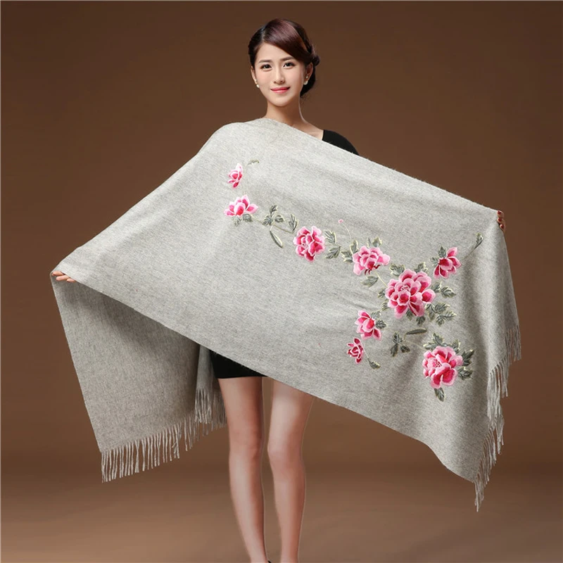 Sale!!!Women Cashmere Tassel Scarves Floral Flowers Embroidery Pashmina 200*70 cm Long Soft Wraps Warm Female Winter Shawls