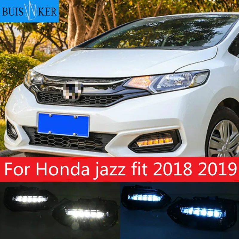 

2pcs LED DRL Daytime Running Lights Daylight Fog Lamp Cover With Turn signal lamp For Honda jazz fit 2018 2019