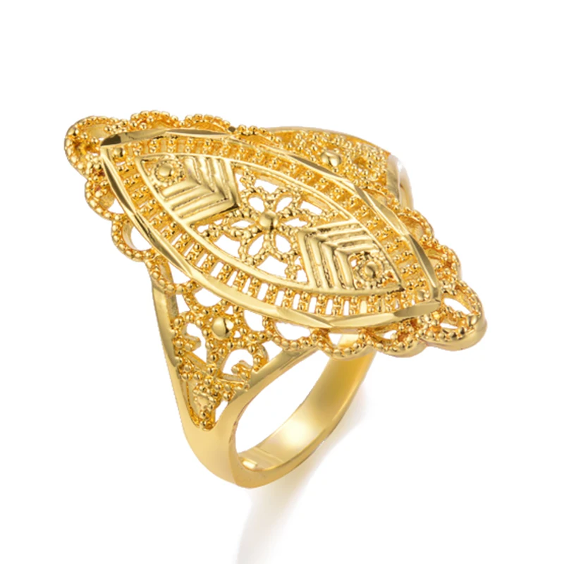 Annayoyo Unisex Arab Gold Color Big Wide Men Women Ring ,Wholesale African Party Ring Jewelry Gifts
