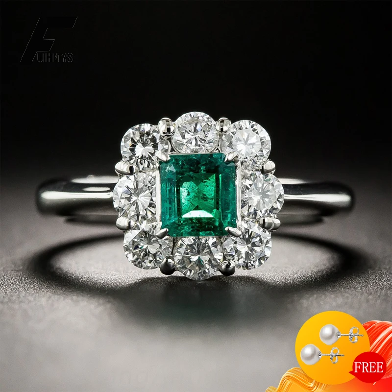 

Classic Charm Rings Silver 925 Jewelry with Emerald Zircon Gemstones Ring Accessories for Women Wedding Engagement Party Gift