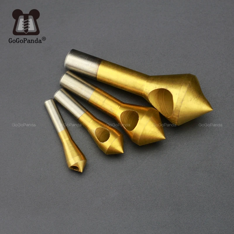 จัดส่งฟรี 4 ชิ้น/เซ็ตไทเทเนียมเคาน์เตอร์จมการฝึกซ้อม Chamfers เจาะรูเครื่องคว้านเอียง