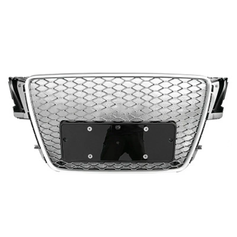 Silvery Honeycomb Front Bumper Grille For Audi A5 Upgrade RS5 2008 2009 2010 2011 Car Auto Parts Grills with Chrome Emblem