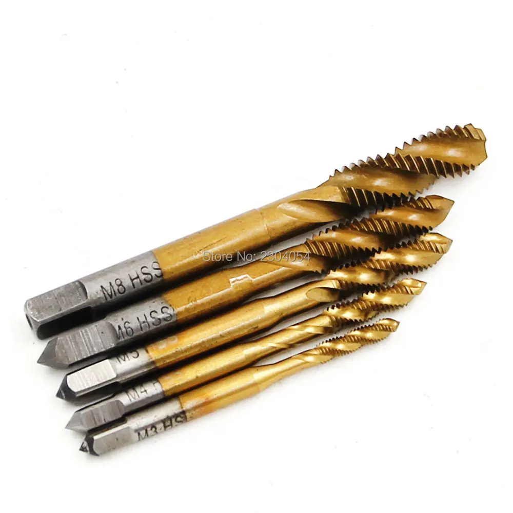 5 Teile/satz HSS 4341 Hand Tippen M3 M4 M5 M6 M8 Spirale Metric Rechte hand Gewinde Tippen Bohrer M3-m8 0,5mm-1,25mm Pitch spirale flöte tap