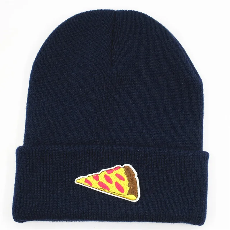 

Cotton Personality Pizza Embroidery Thicken Knitted Hat Winter Warm Hat Skullies Cap Beanie Hat for Men and Women 118