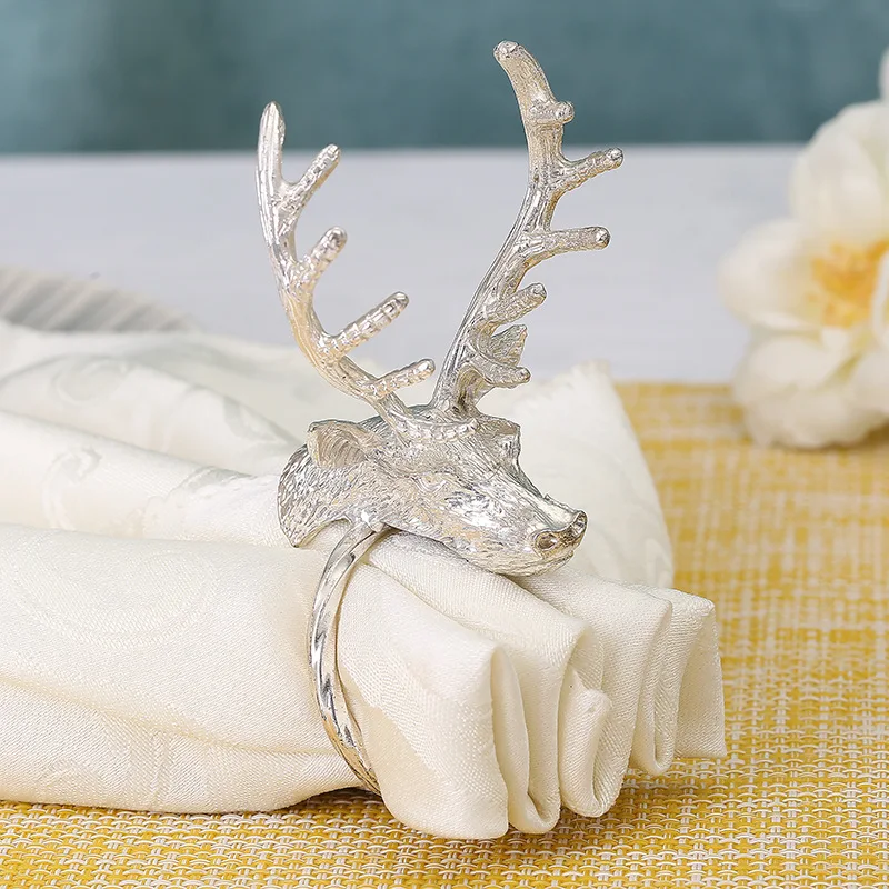 

10pcs Hotel Western Restaurant Napkin Ring Deer Napkin Buckle Christmas gifts tableware accessories Deer head cloth ring buckle