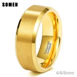 Somen Gold Plated Brushed Tungsten Mens Wedding Ring for Women 4/6/8mm Wide ring Luxury Anniversary Jewelry for Couple Gift