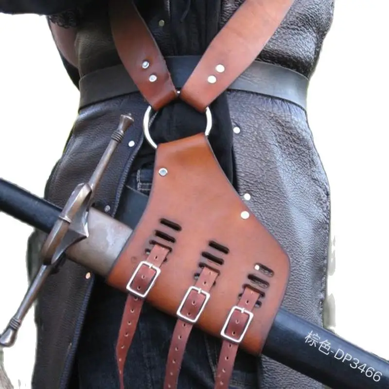 COLDKER-piezas de disfraz de moda para hombres adultos, funda de Pu con espada Medieval, accesorios de cuero para Cosplay