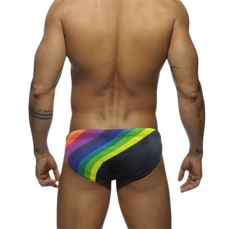 Mens Rainbow Sexy Swimwear Low Waist Swimming Trunks Men New Briefs Beach Shorts Surf Board Quick Dry Bikini Fashion Swimsuit