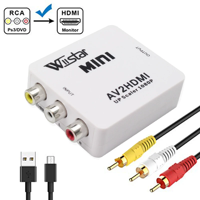 RCA AV to HDMI Audio Converter 1080P RCA Composite CVBS AV to HDMI Adapter Support PAL/NTSC Included 3RCA Composite Cable