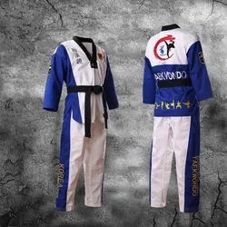 3 kolor Taekwondo Dobok V neck jednolity czarny kołnierzyk dorosłych dzieci nastolatki TKD Poomsae czerwony niebieski tae kwon do czarne ubrania WTF