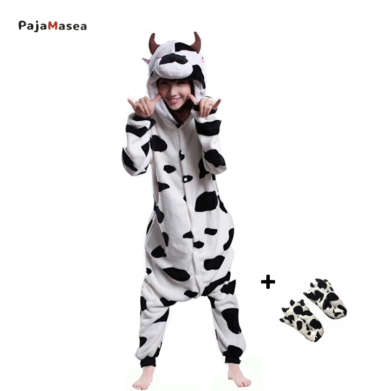 Cow Adult Kigurumis Onesie Pajamas,Animal Winter Women Men Overalls Funny Cute Suit Festival Outfit Animal Costumes Jumpsuit