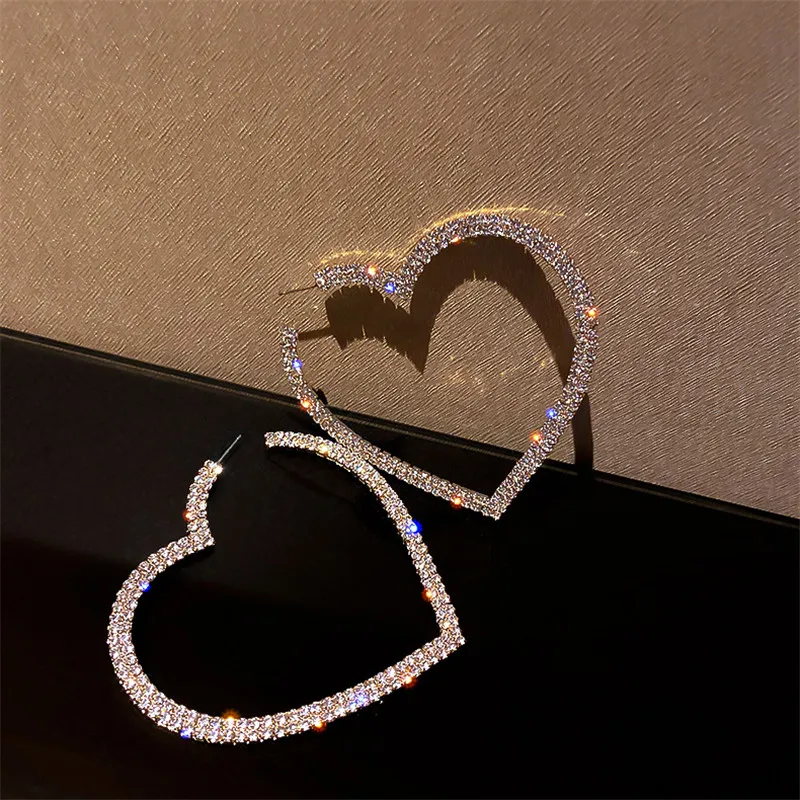 FYUAN Fashion Big Heart Crystal Hoop Earrings for Women Bijoux Geometric Rhinestones Earrings Statement Jewelry Gifts