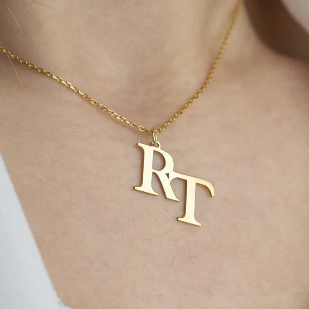 Custom Double Initial Necklaces For Women Personalized Old English Two Letter Pendant Necklace Stainless Steel Chains Jewelry