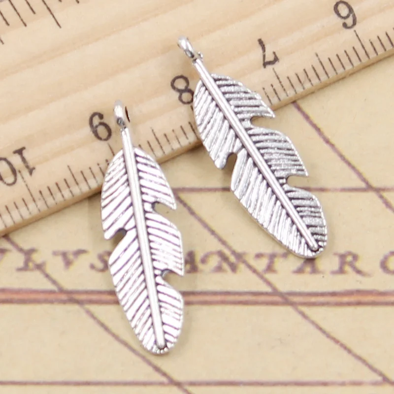 10pcs Charms Feather 28x8mm Tibetan Silver Color Pendants Antique Jewelry Making DIY Handmade Craft