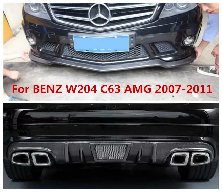 Carbon Fiber Front Bumper Lip Rear Bumper Diffuser Side skirts Fits For BENZ C-Class W204 C63 AMG 2007 2008 2009 2010 2011