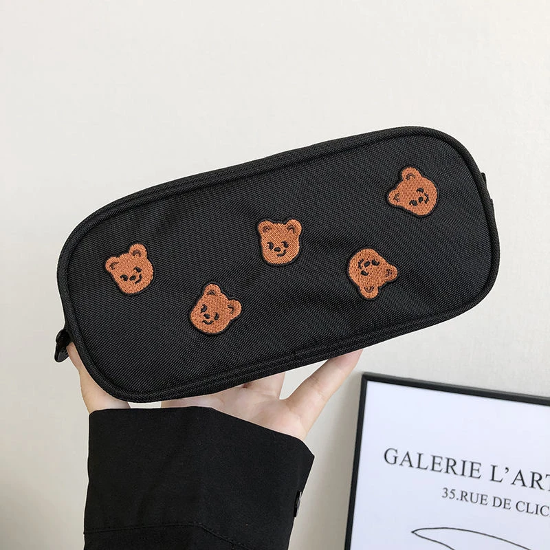 1 Pcs Kawaii Bear Embroidery Canvas Pencil Bag Pen Case Kids Gift Cosmetic Stationery School office supplies Pencil Cases