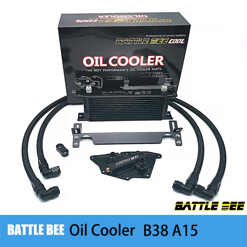 1set Oil Cooler Kit For BMW B38 A15 Oil Filter Adapter Black Stainless Steel Braided Hose Black Oil Cooler