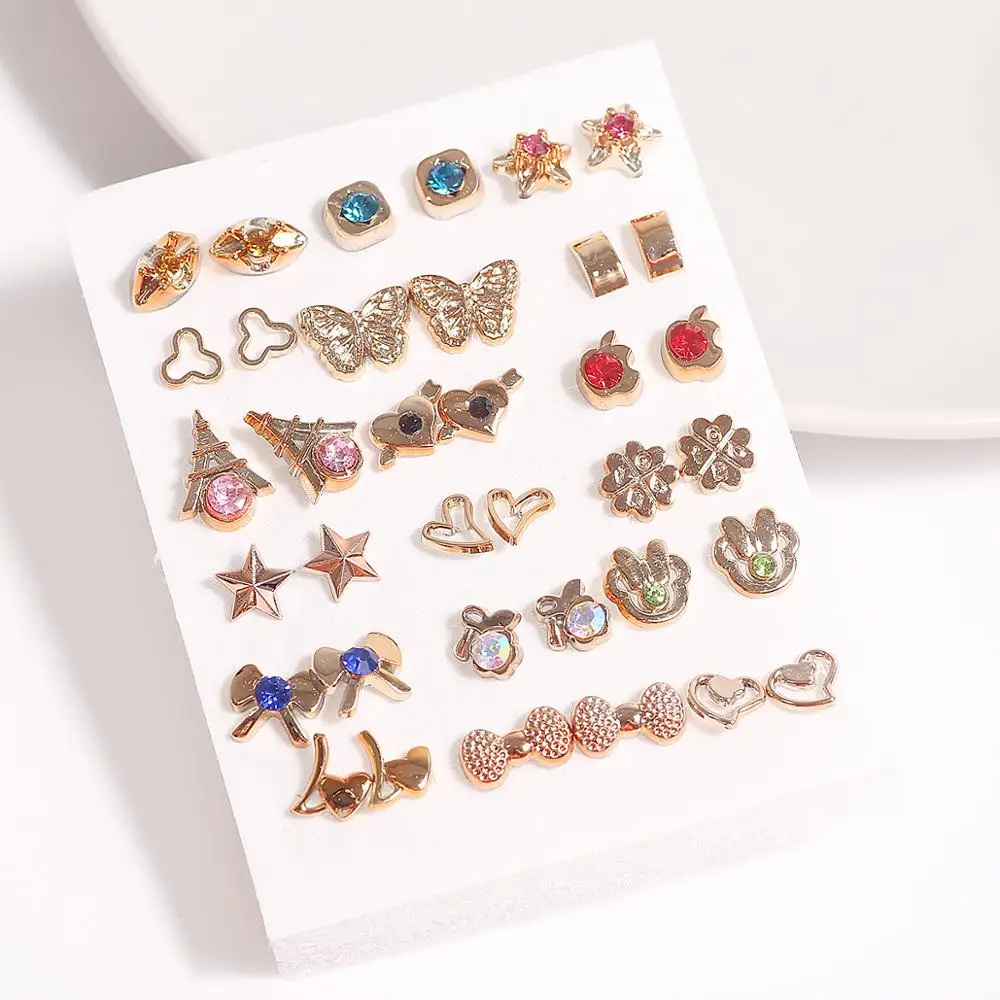 18-36Pairs/Set Fashion Daisy Rhinestone Candy Color Alloy Stud Earrings Set For Women Girls Butterfly Brincos Jewelry