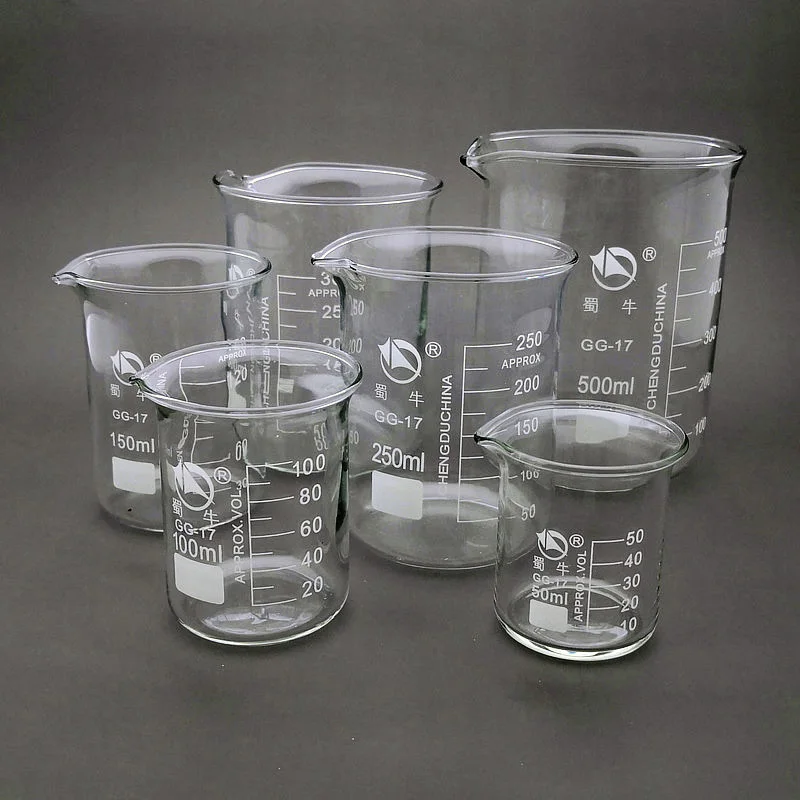 4pcs/lot Lab 25ml To 500ml High Borosilicate Glass Beaker Glass Beakers Measuring Chemistry Laboratory Equipment