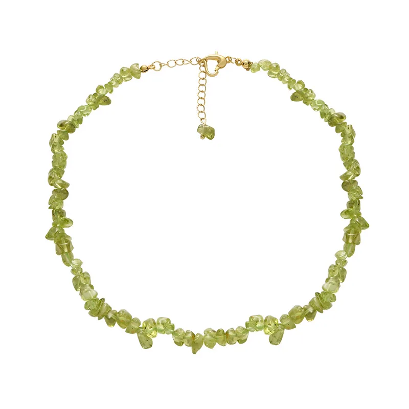 Vintage Choker Necklaces for Women Natural Peridot Stone Baroque Green Crystal Neck Chain Jewelry Free Shipping Gift Stylish