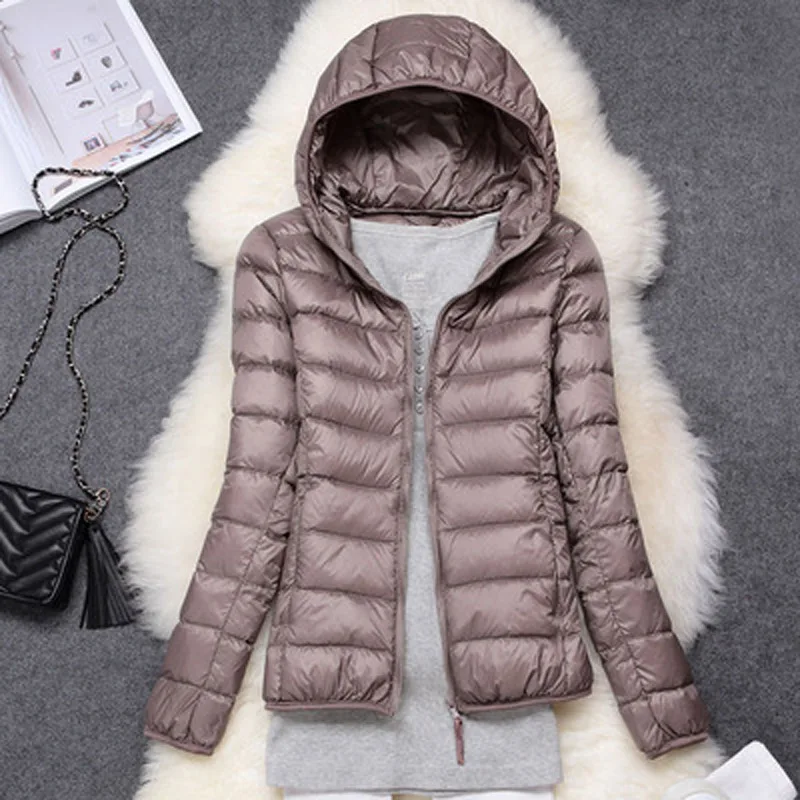 Winter Women Ultralight Thin Down Jacket White Duck Down Hooded Jackets Long Sleeve Warm Coat Parka Female Portable Outwear