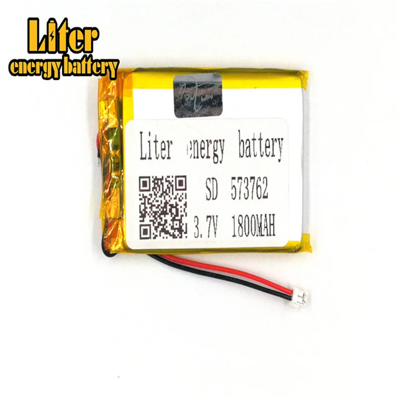 1.5MM 2pin connector 3.7 V 573762 1800mah Rechargeable lipo flat battery MP3 MP4 MP5 small toys Bluetooth stereo