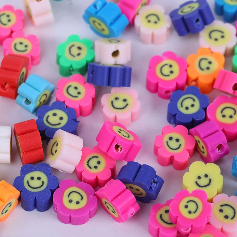 100pcs 10mm Mixed Colors Fruit Shape Smiley Beads Clay Spacer Beads Polymer Clay Beads For Jewelry Making DIY Handmade Accessory