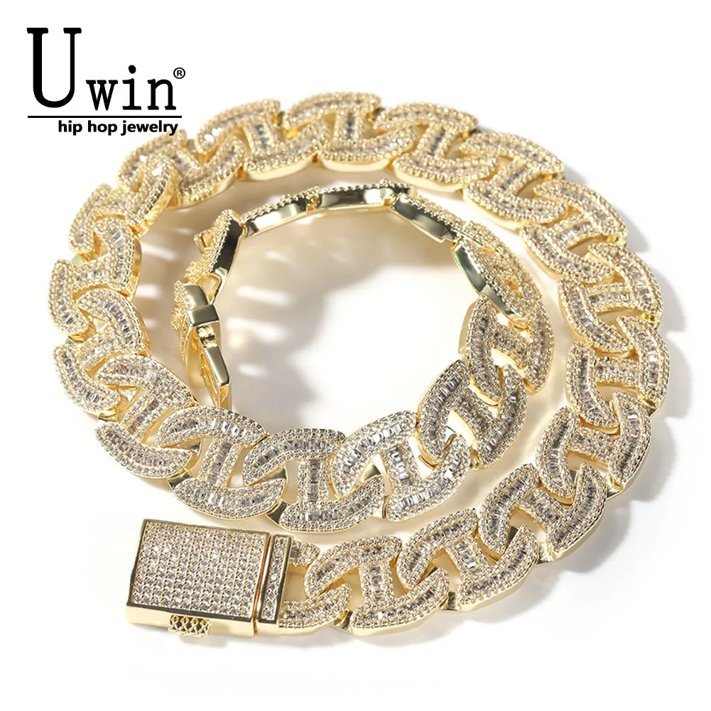 Uwin 17MM Baguette Miami Chain Heavy Prong Cuban Iced Out Necklace CZ Luxury Fashion Hiphop Dropshipping Men Women Jewelry Party