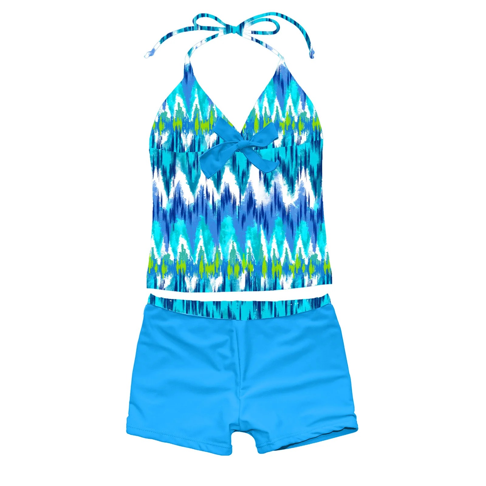 

2023 Kids Girls Children Summer Surfing Swimwear Halter Printed Swimsuit Tankini Set Beachwear Swimming Outfit Bathing Suit