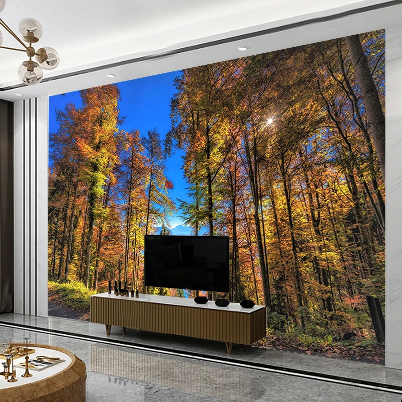 Custom 3D ภาพจิตรกรรมฝาผนัง Maple Forest Fallen Leaves วอลล์เปเปอร์สําหรับผนังตกแต่งห้องนั่งเล่นสติ๊กเกอร์ติดผนังพื้นหลังกระดาษไม่ทอ