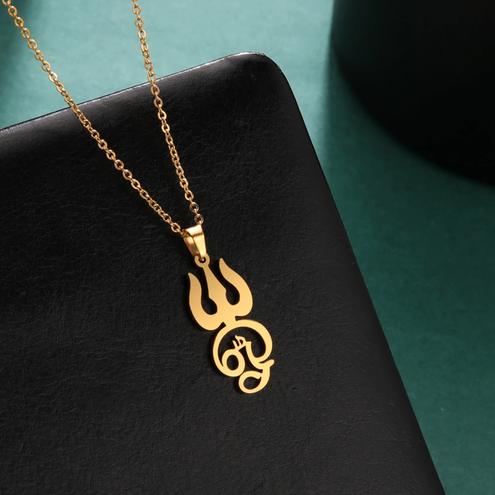 Dawapara Indien Tamil Om Symbol mit Dreizack Anhänger Edelstahl Halskette Om Shiva Symbol Yoga Vintage Talisman Schmuck – Detail 13