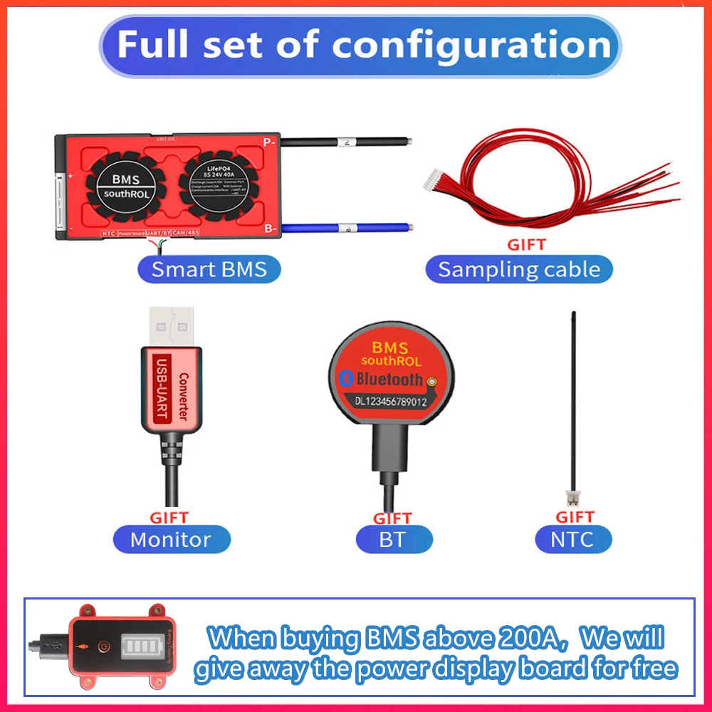 Smart BMS 12V 36V 48V 30A 60A 80A 100A 120A 150A 200A LiFePo4 Li-Ion Battery 3S 4S 7S 8S 10S 12S 13S 16S 20S 24S Balance