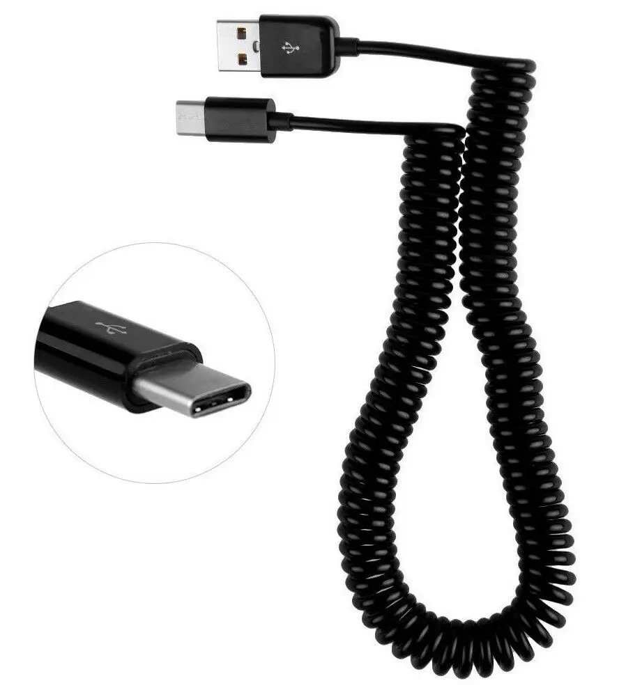 3m Spring Coiled Retractable USB 2.0 A Male to USB C Type C Data Charging Cable