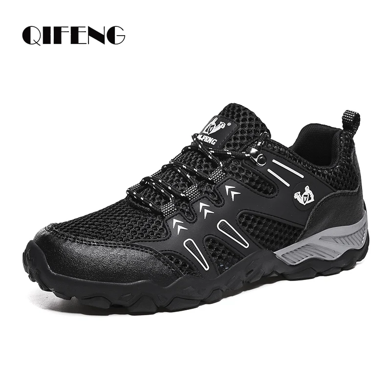 Large Size 2023 Men Soft Outdoor Casual Shoes Summer Breathable Mesh Sneakers Light Black Hiking Footwear Fashion Running Shoes