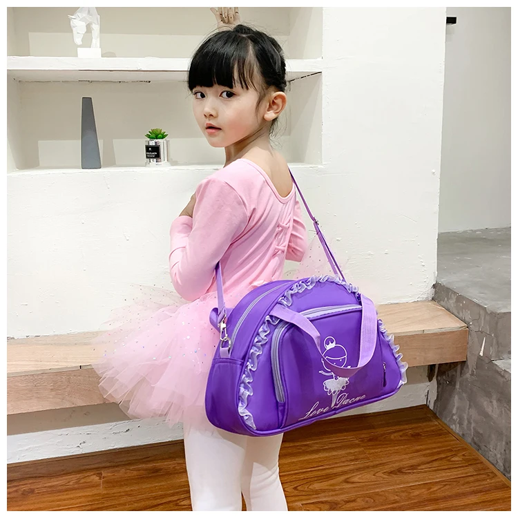 สาวเจ้าหญิงน่ารักการพิมพ์เต้นรำสีม่วงลูกไม้Ballerinaกระเป๋าถือคุณภาพสูงกันน้ำไหล่กระเป๋าสำหรับเด็ก