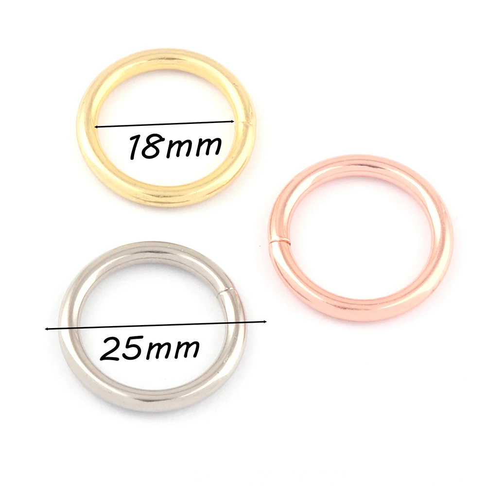 18mm Rose złoty Metal spawane pętle okrągłe O pierścienie pasek torebka O brelok do torebki sprzętu taśmy torebka skóra Craft Hardware Supplies