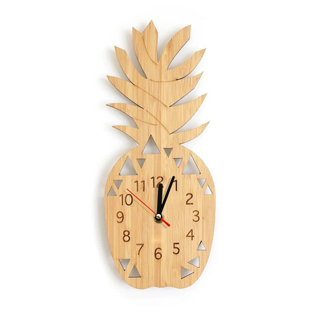 Pineapple Fruit Eco Friendly Natural Wall Clock Fresh Ananas Silent Non-ticking Timepiece Wooden Modern Kitchen Home Decor
