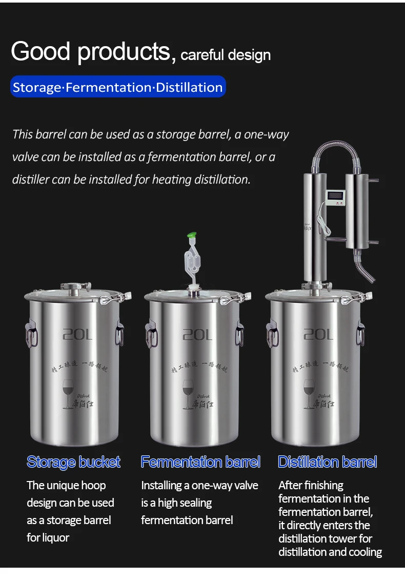 35L 304 Stainless Steel Bucket Home Brewing Fermentation Barrel Wine Fermentor Side Fitting Barrel Top Open Container