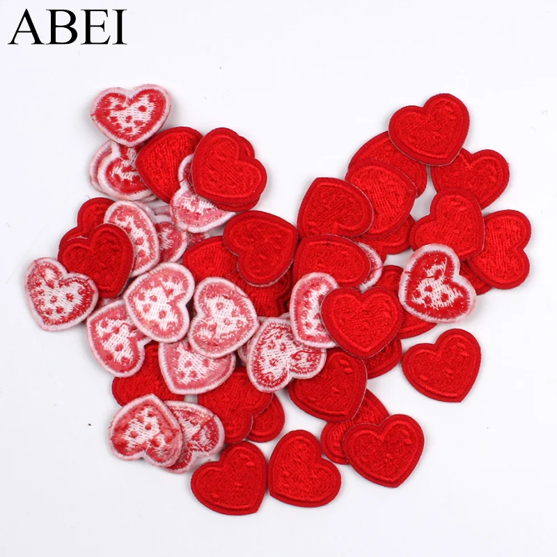 20pcs Embroidery Iron On Mini Red Love Heart Patch Cartoon Cute Stickers DIY Apparel Appliques Sew On Garments Shoes Badge