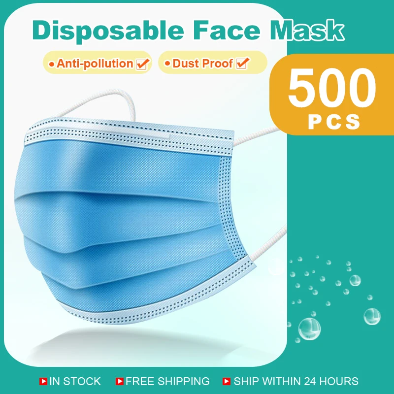 

Disposable Masks 3-layer Non-Woven Face Mask Anti Dust Mouth Mask Protection Breathing Soft Protective Mask 10/50/100/200/500pcs