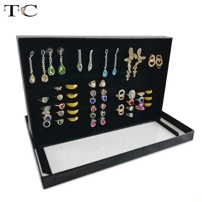 Exquisite Practical Fine 100 Slot Ring Display Tray Organizer Show Case Jewelry Earrings Holder Storage Box Transparent Window