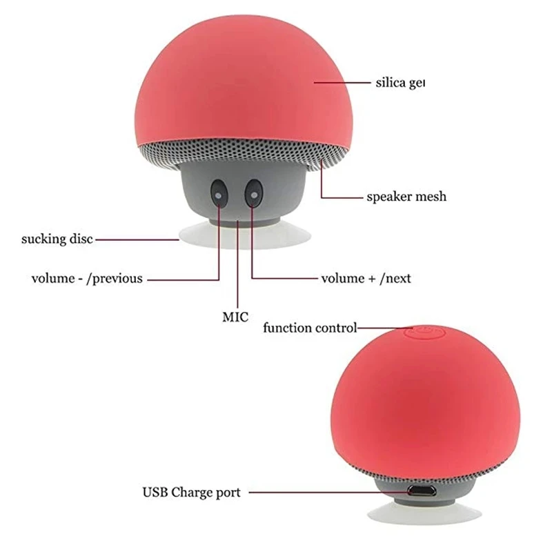 Altoparlante Bluetooth senza fili portatile a fungo piccolo Supporto per telefono con ventosa in silicone Mini lettore audio per iPhone Xiaomi Huawei